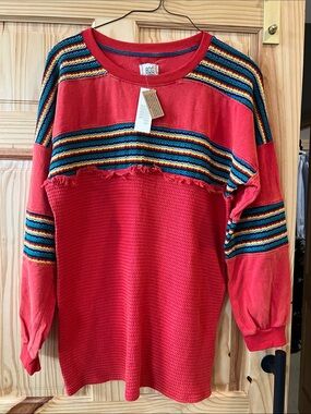 BDG Red Striped Multicolor Waffle Knit Pullover